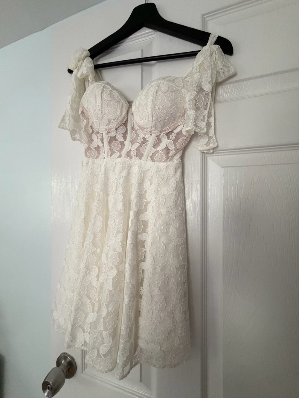 Hello Molly White Lace Off-Shoulder Mini Dress